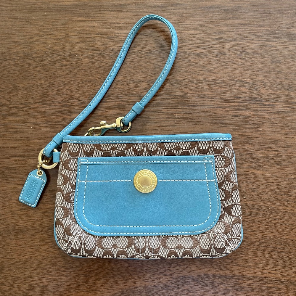 Coach Ergo Wristlet Turquoise & Signature Jacquard
